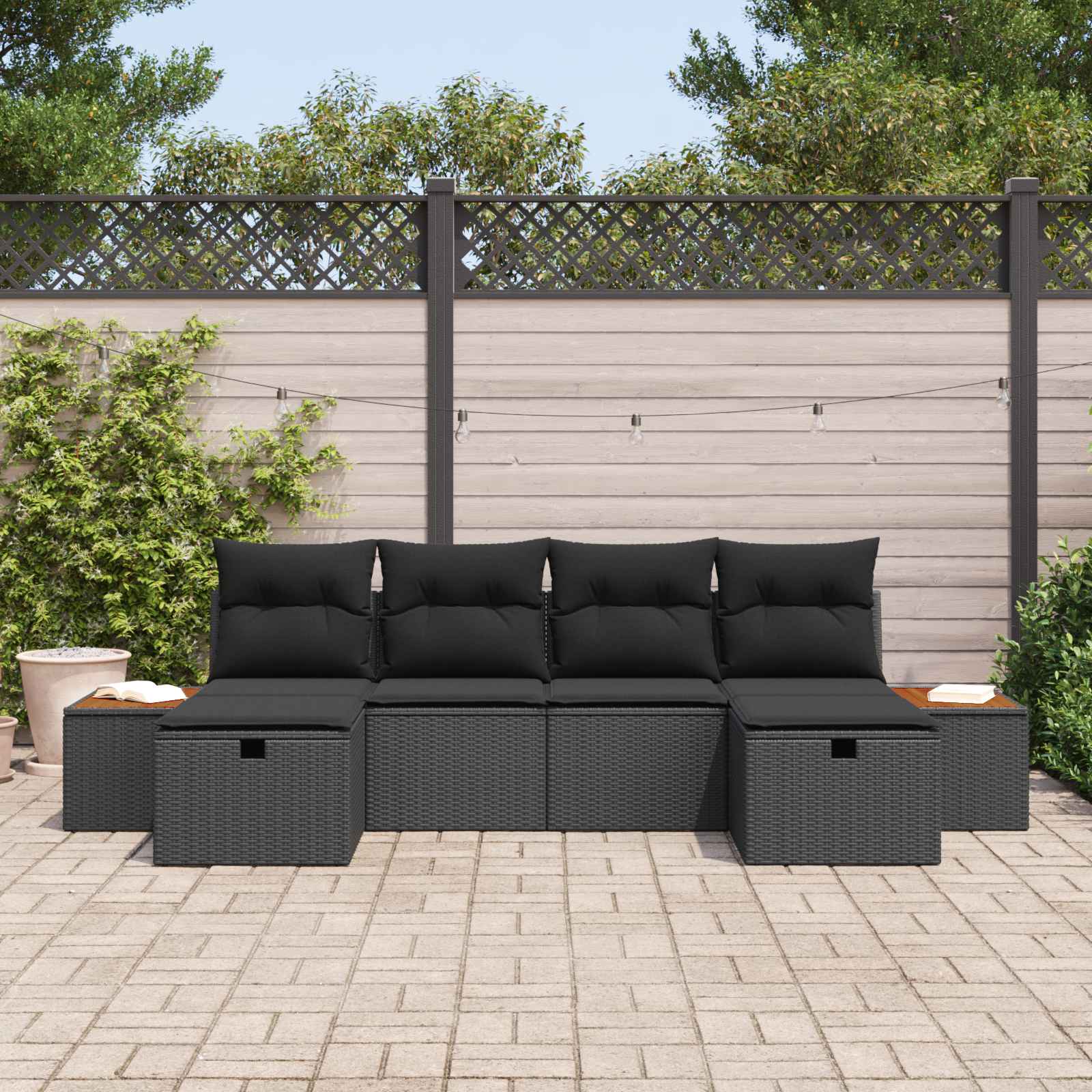 Sjedeća garnitura za vrt 6 pcs Crna 55 x 62 x 69 cm Poli ratan