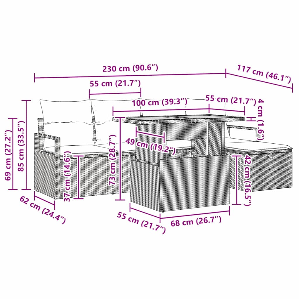 Sjedeća garnitura za vrt 6 pcs Crna poliratan