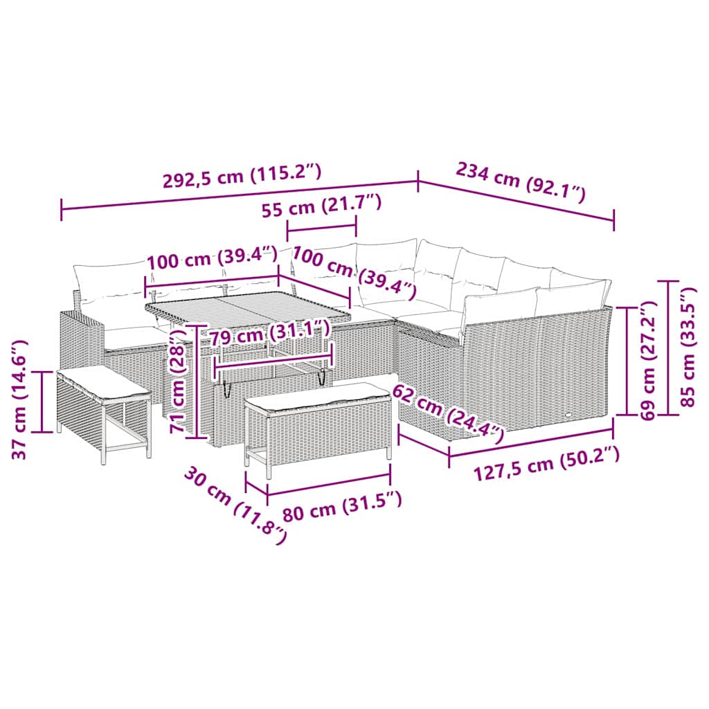 Sjedeća garnitura za vrt 12 pcs Crna poliratan