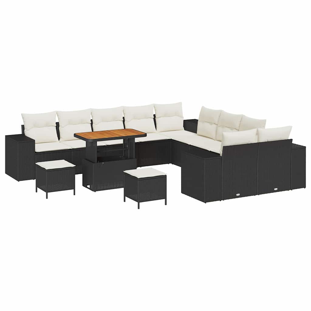 Sjedeća garnitura za vrt s jastukom 13 pcs Crna poliratan