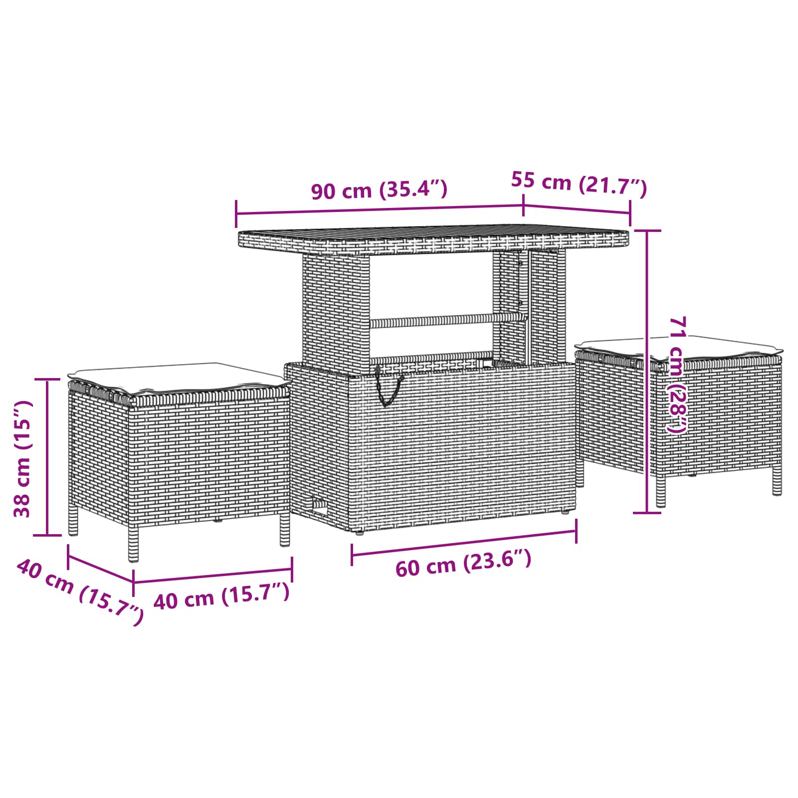 Sjedeća garnitura za vrt s jastukom 10 pcs Crna i Krema