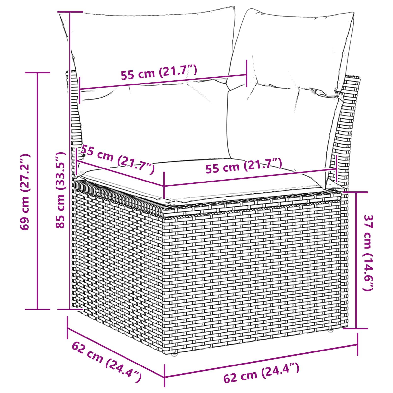 Sjedeća garnitura za vrt s jastukom 9 pcs Crna i Krema
