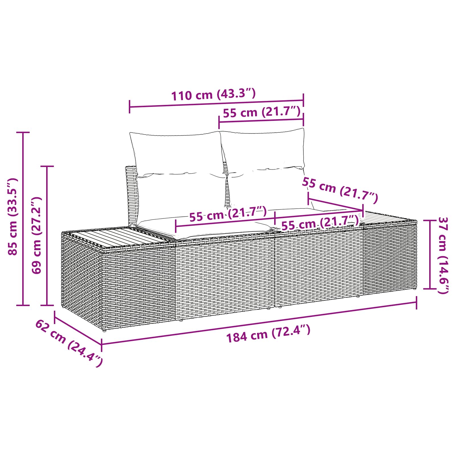 Sjedeća garnitura za vrt s jastukom 11 pcs Siva