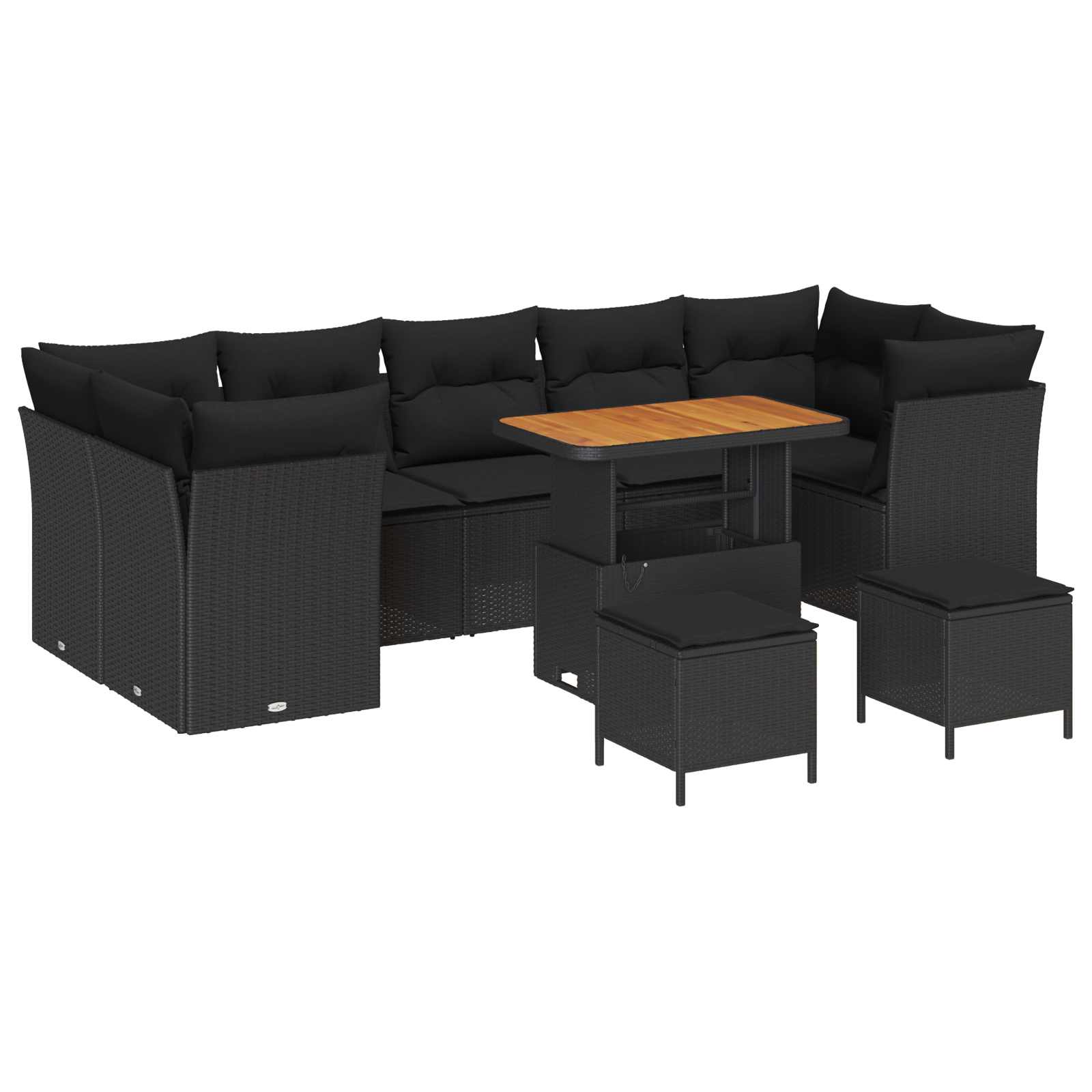 Sjedeća garnitura za vrt s jastukom s pohranom 10 pcs Crna