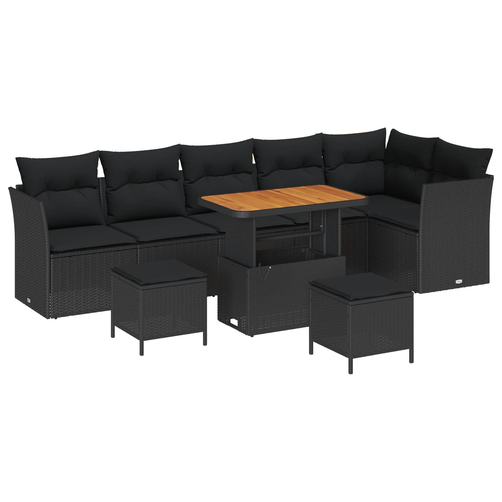 Sjedeća garnitura za vrt s jastukom 9 pcs Crna 90 x 55 x 71 cm