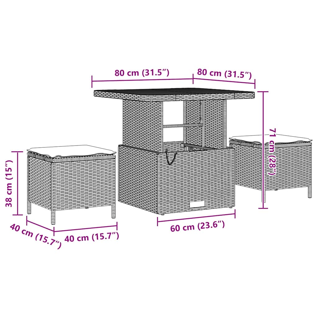 Sjedeća garnitura za vrt s jastukom 9 pcs Crna i krem