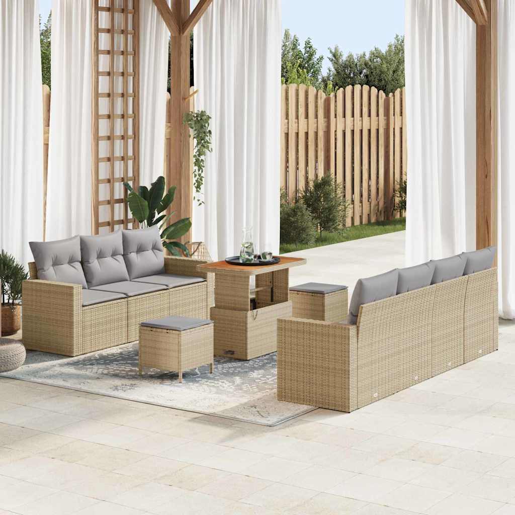 Sjedeća garnitura za vrt s jastukom 10 pcs bež i svjetlosiva