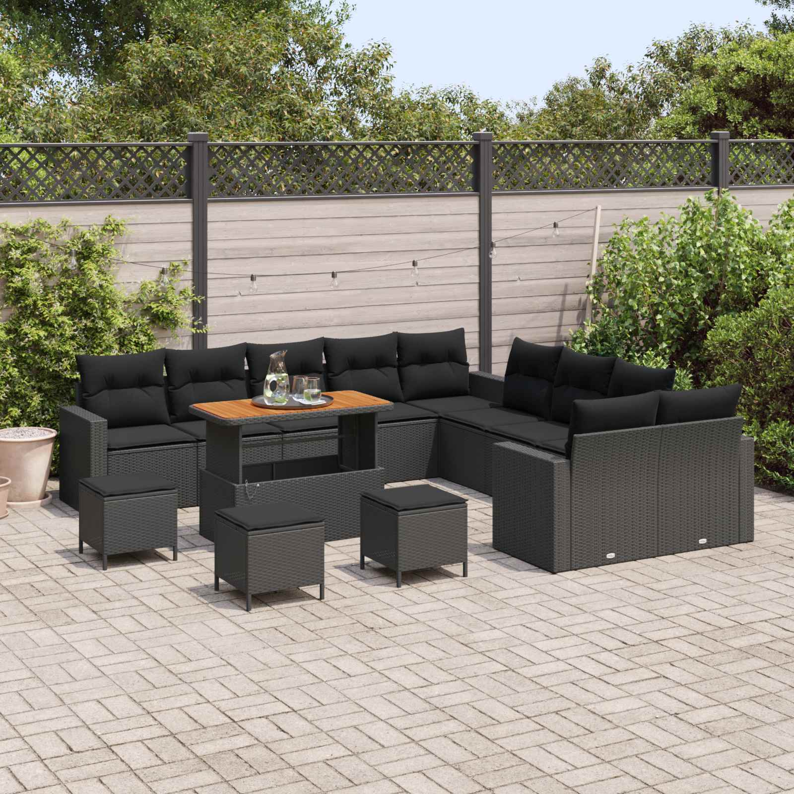 Sjedeća garnitura za vrt s jastukom 18 pcs Crna poliratan