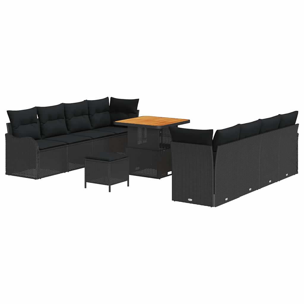 Sjedeća garnitura za vrt s jastukom s pohranom 11 pcs Crna