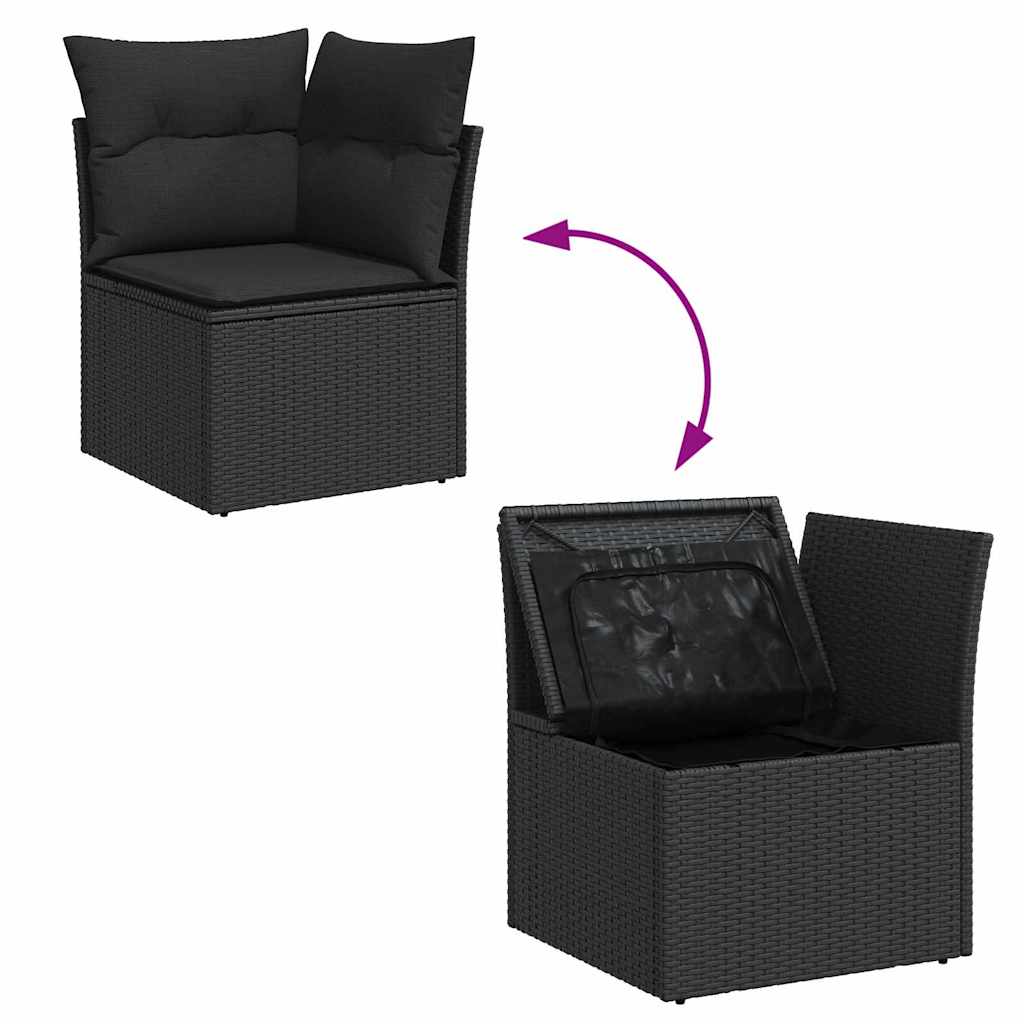 Sjedeća garnitura za vrt s jastukom s pohranom 12 pcs Crna