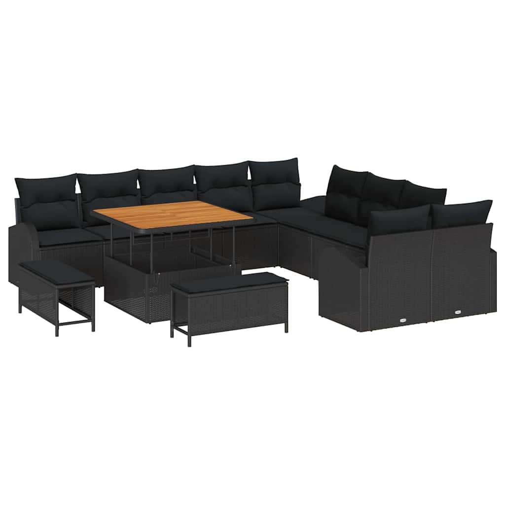 Sjedeća garnitura za vrt s jastukom s pohranom 13 pcs Crna