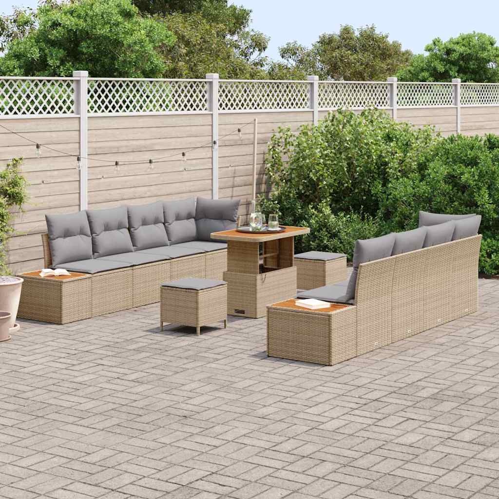 Sjedeća garnitura za vrt s jastukom 11 pcs Bež Poli ratan