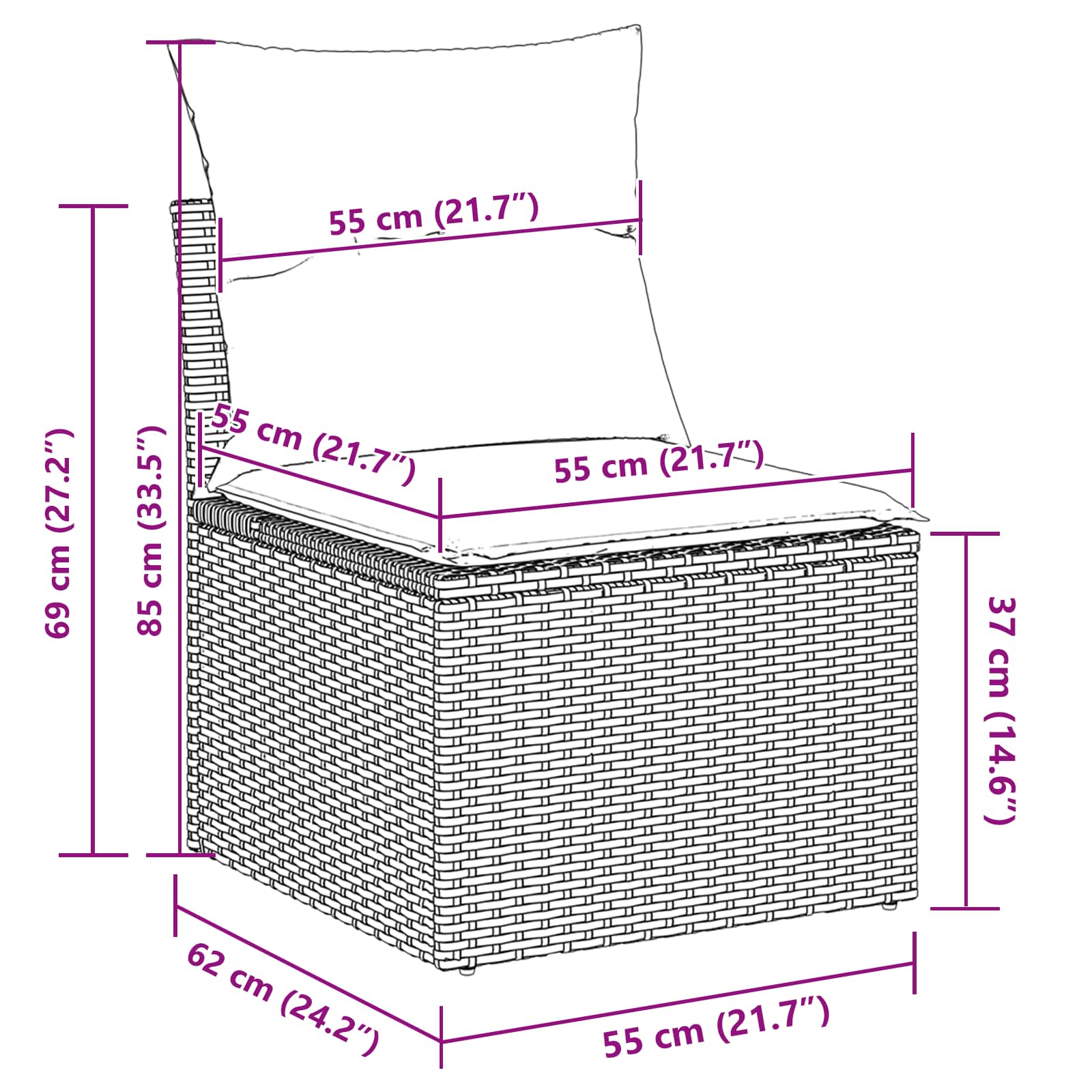 Sjedeća garnitura za vrt s jastukom 12 pcs Crna Poli ratan
