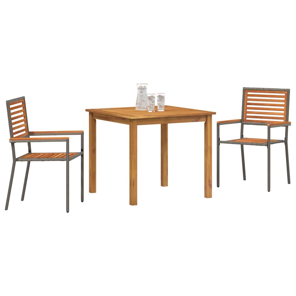 Vrtni set za objed 3 pcs Siva Čvrsto drvo akacije