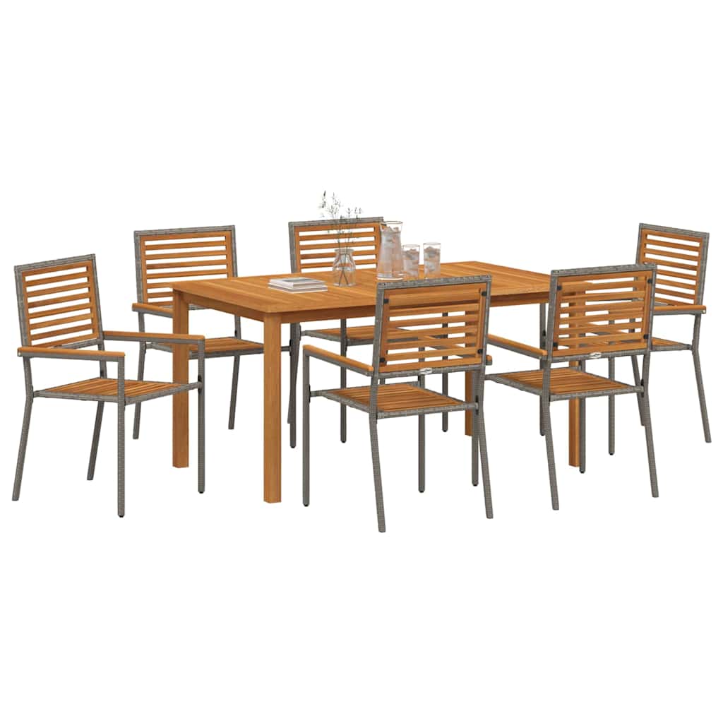 Vrtni set za objed 7 pcs Siva Čvrsto drvo akacije