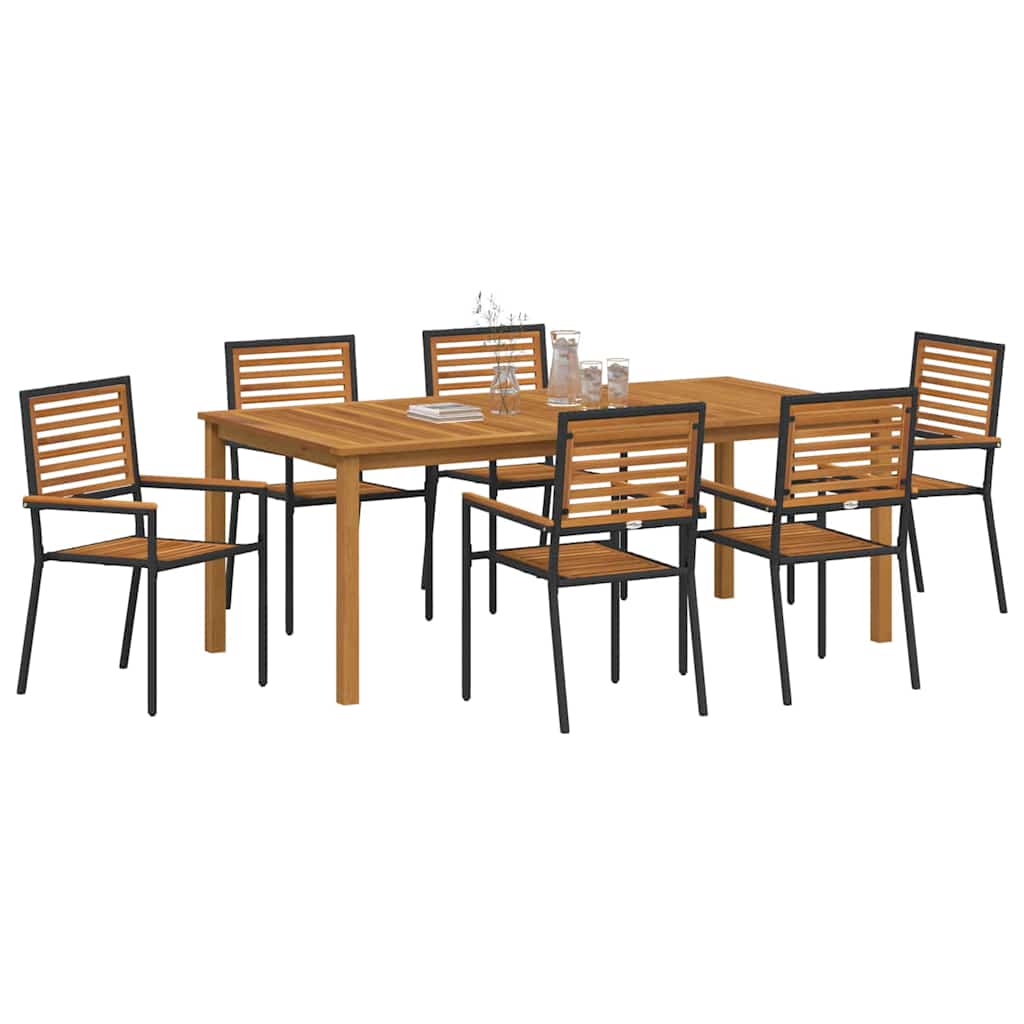 Vrtni set za objed 7 pcs Crna Čvrsto drvo akacije