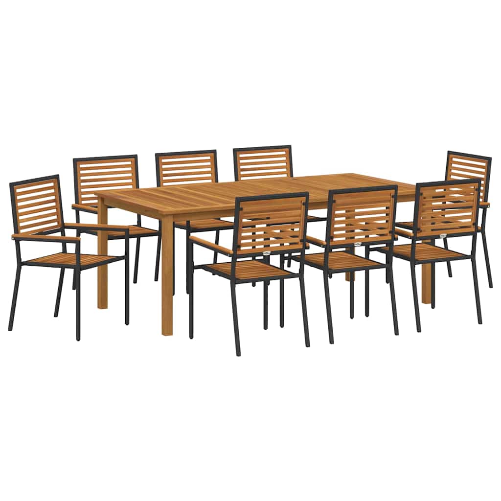 Vrtni set za objed 9 pcs Crna Čvrsto drvo akacije