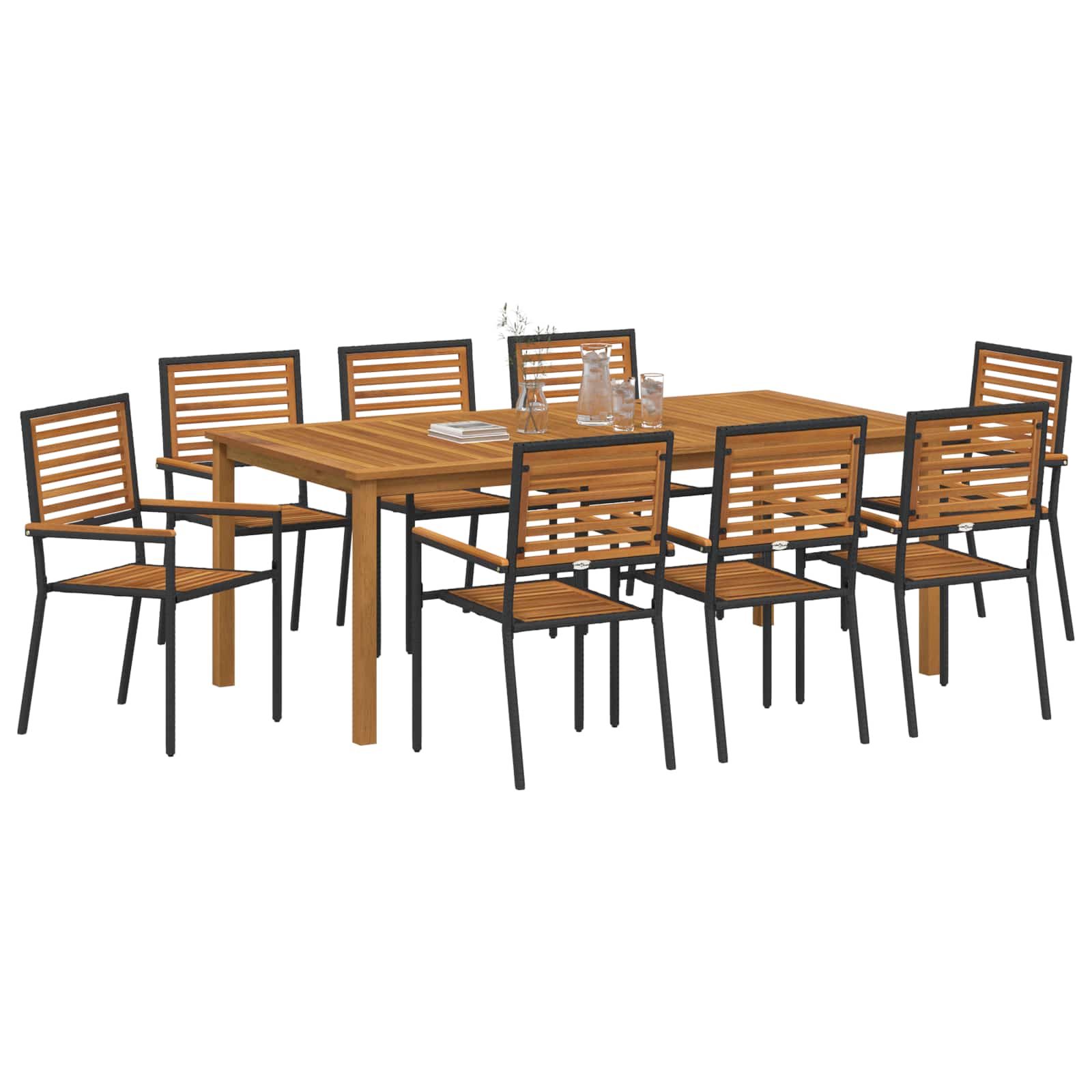 Vrtni set za objed 9 pcs Crna Čvrsto drvo akacije
