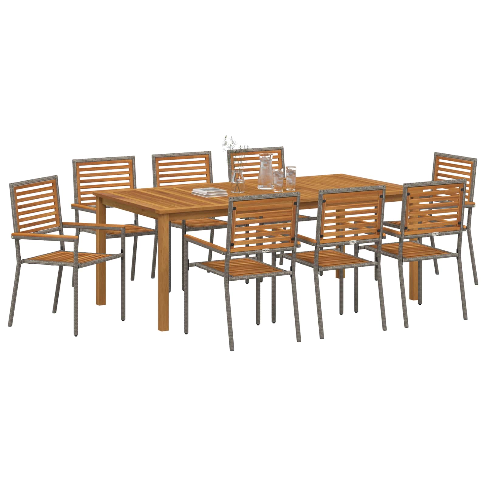 Vrtni set za objed 9 pcs Siva Čvrsto drvo akacije