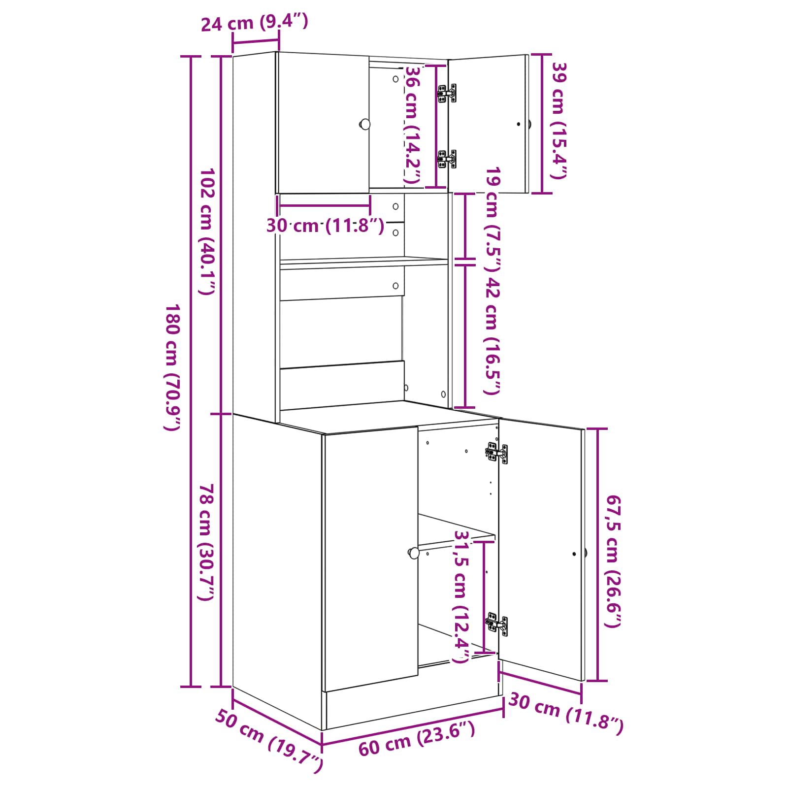 Kuhinjski bufet s policom 2 pcs Crni hrast 60 x 50 x 180 cm