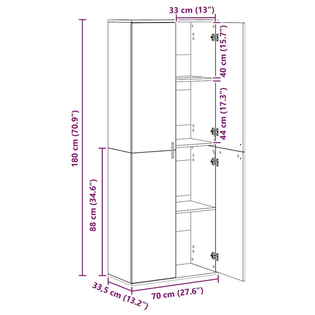 Highboard Crni hrast 70 x 33.5 x 180 cm Konstruirano drvo