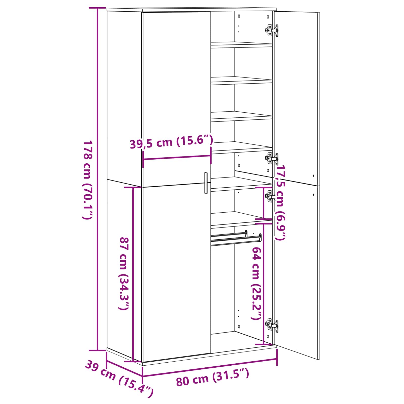 Highboard Crni hrast 80 x 39 x 178 cm Konstruirano drvo