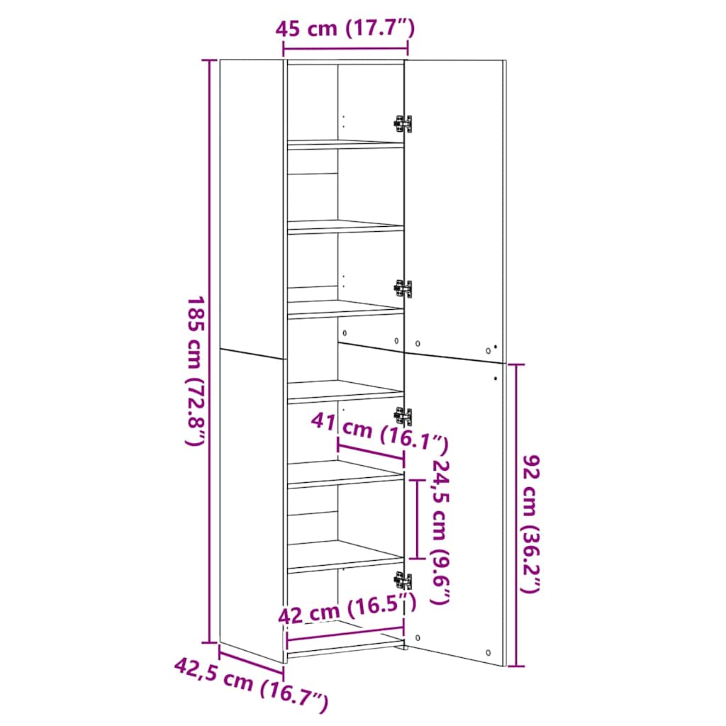 Highboard Umjetnički hrast 45 x 42,5 x 185 cm