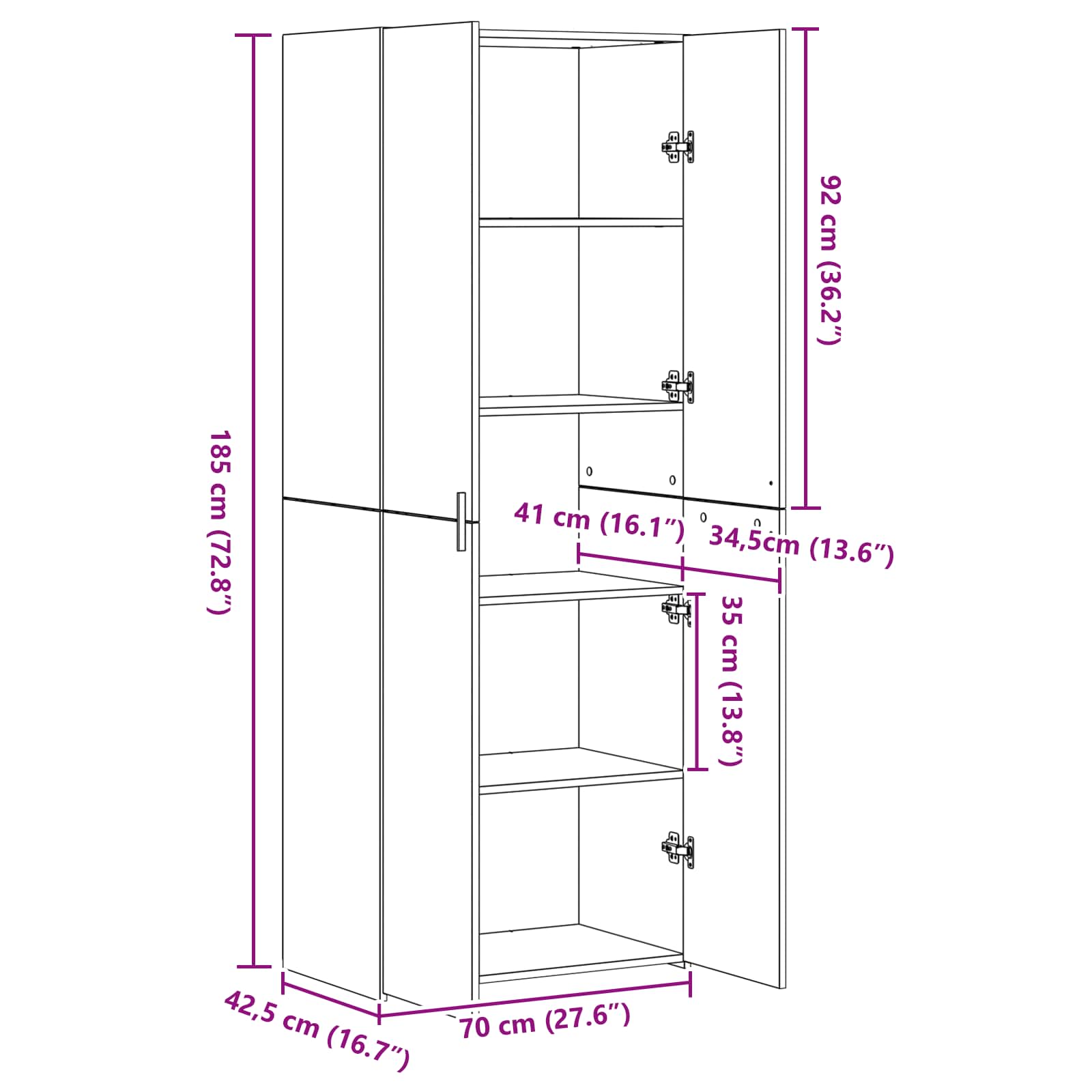 Highboard 2 pcs Umjetnički hrast 70 x 42,5 x 185 cm