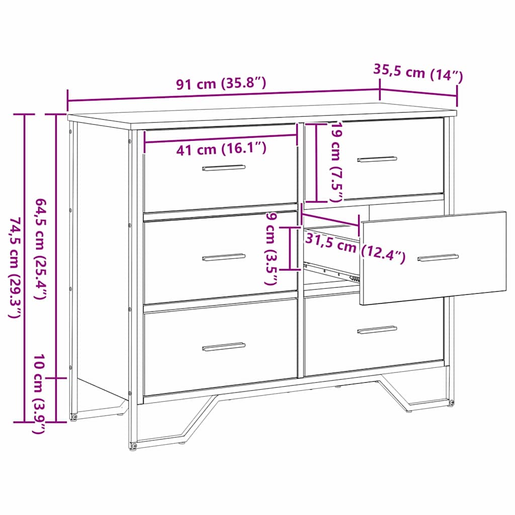 Komoda s ladicama 2 pcs Staro drvo 91 x 35,5 x 74,5 cm