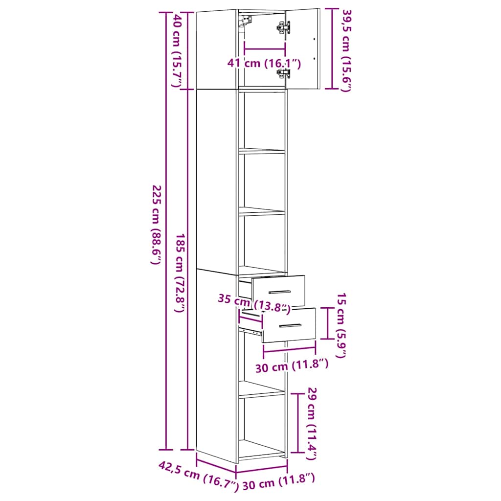 Ormarić za pohranu 2 pcs Crni hrast 30 x 42,5 x 225 cm