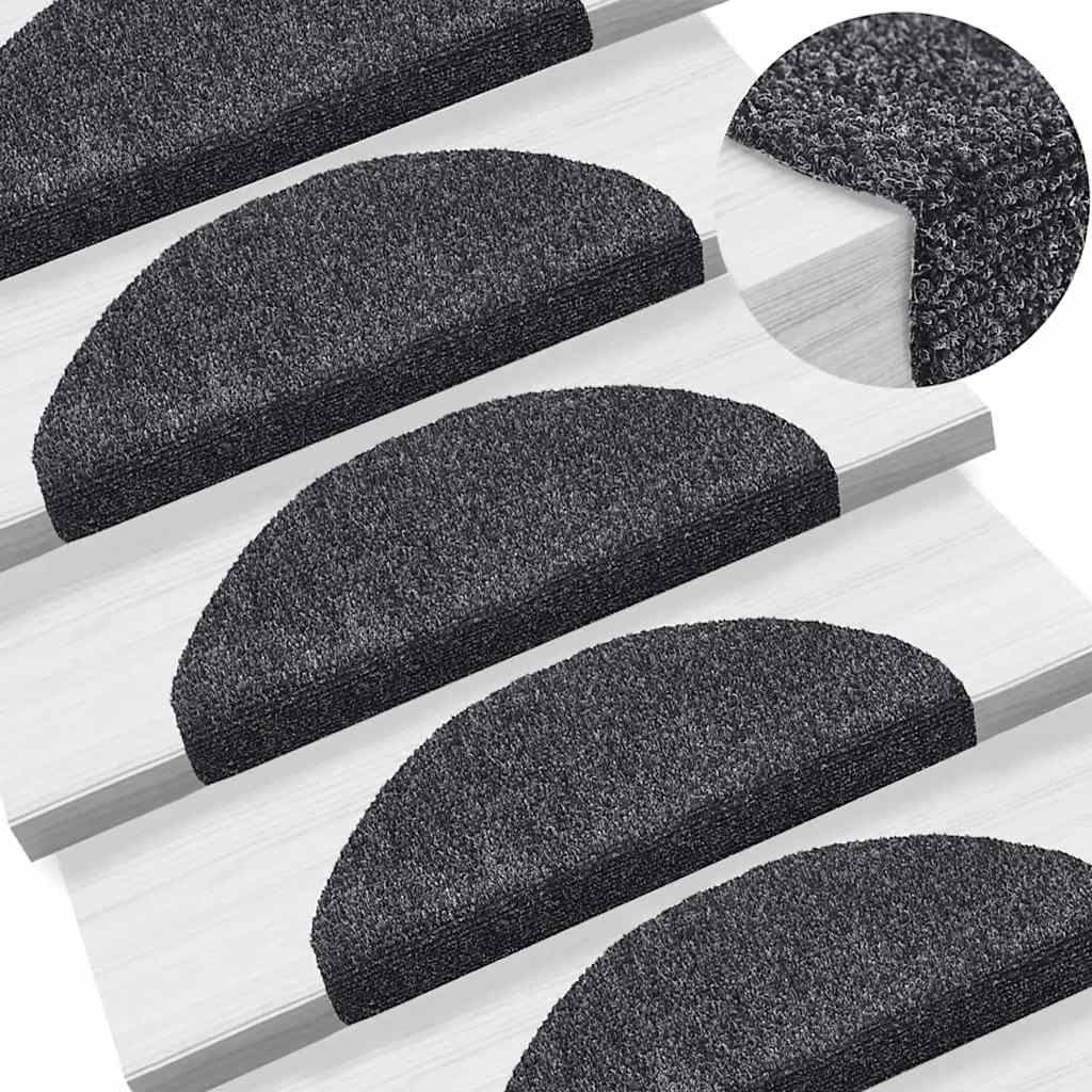 Prostirke za stepenice, samoljepljive, 20 kom., 65x21x4 cm, tamno sive, poluokrugle, velike