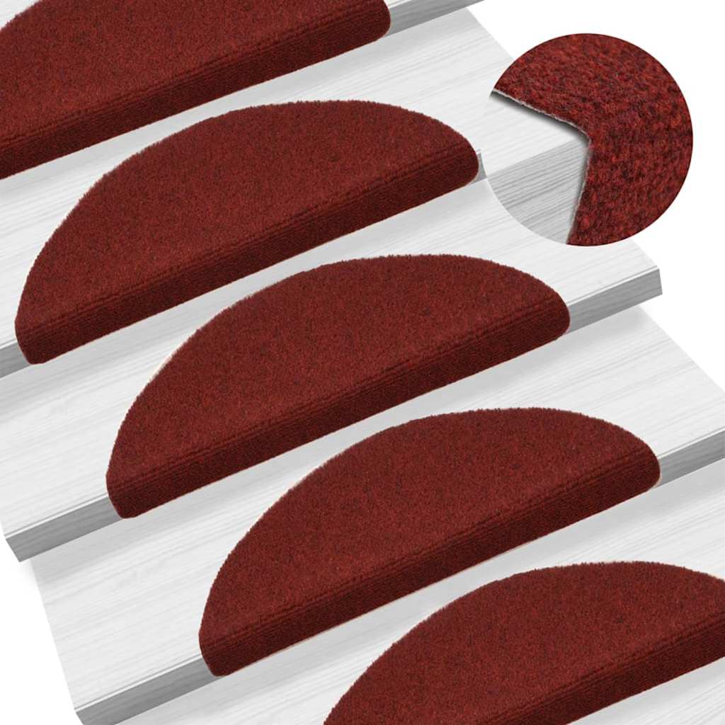 Prostirke za stepenice, samoljepljive, 20 kom, 56x17x3 cm, bordo crvene, poluokrugle