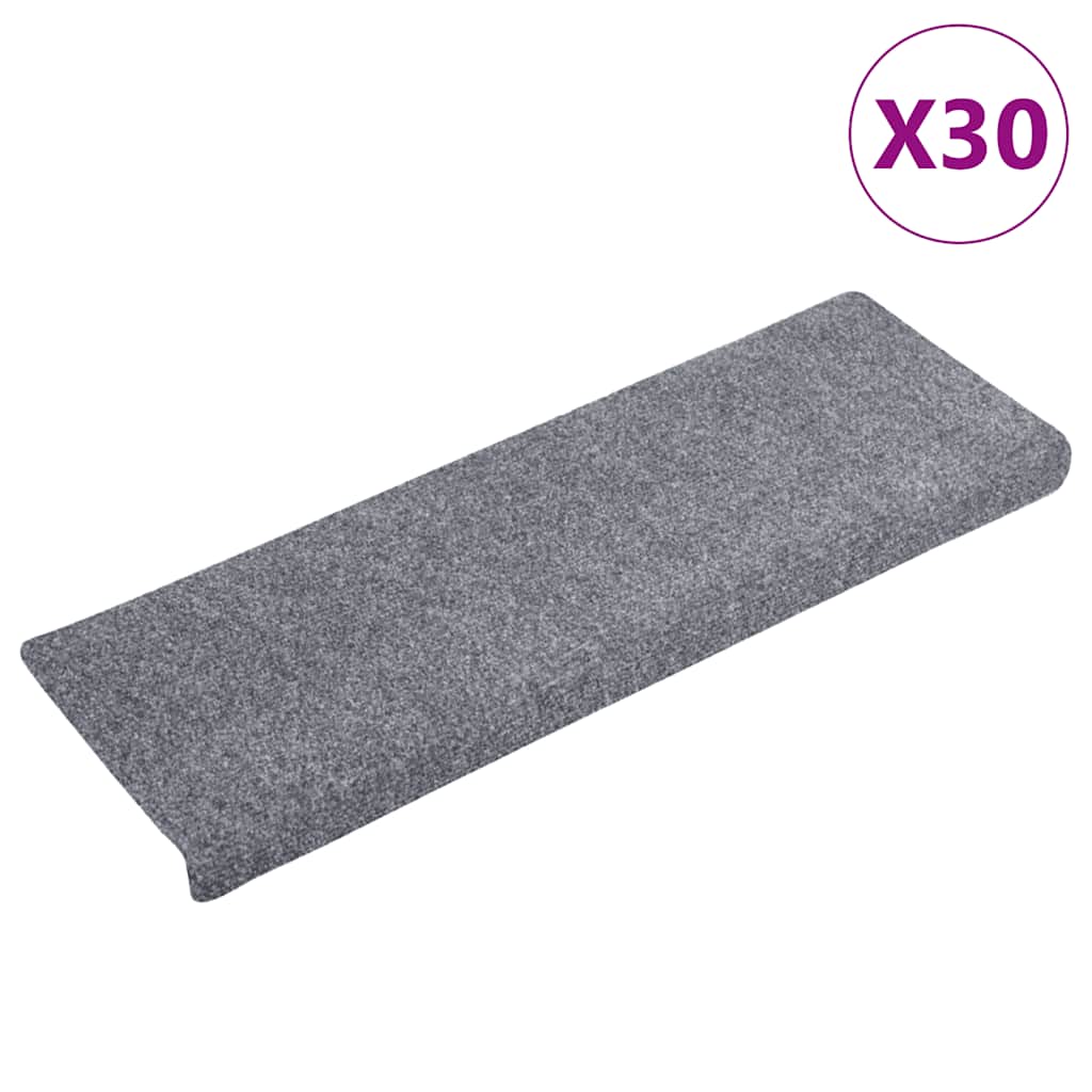 Prostirke za stepenice samoljepljive 30 kom 65x21x4 cm svijetlo sive pravokutne rubove