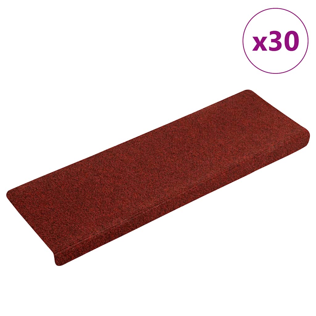Prostirke za stepenice, samoljepljive, 30 kom, 65x21x4 cm, bordo crvene, pravokutni rub