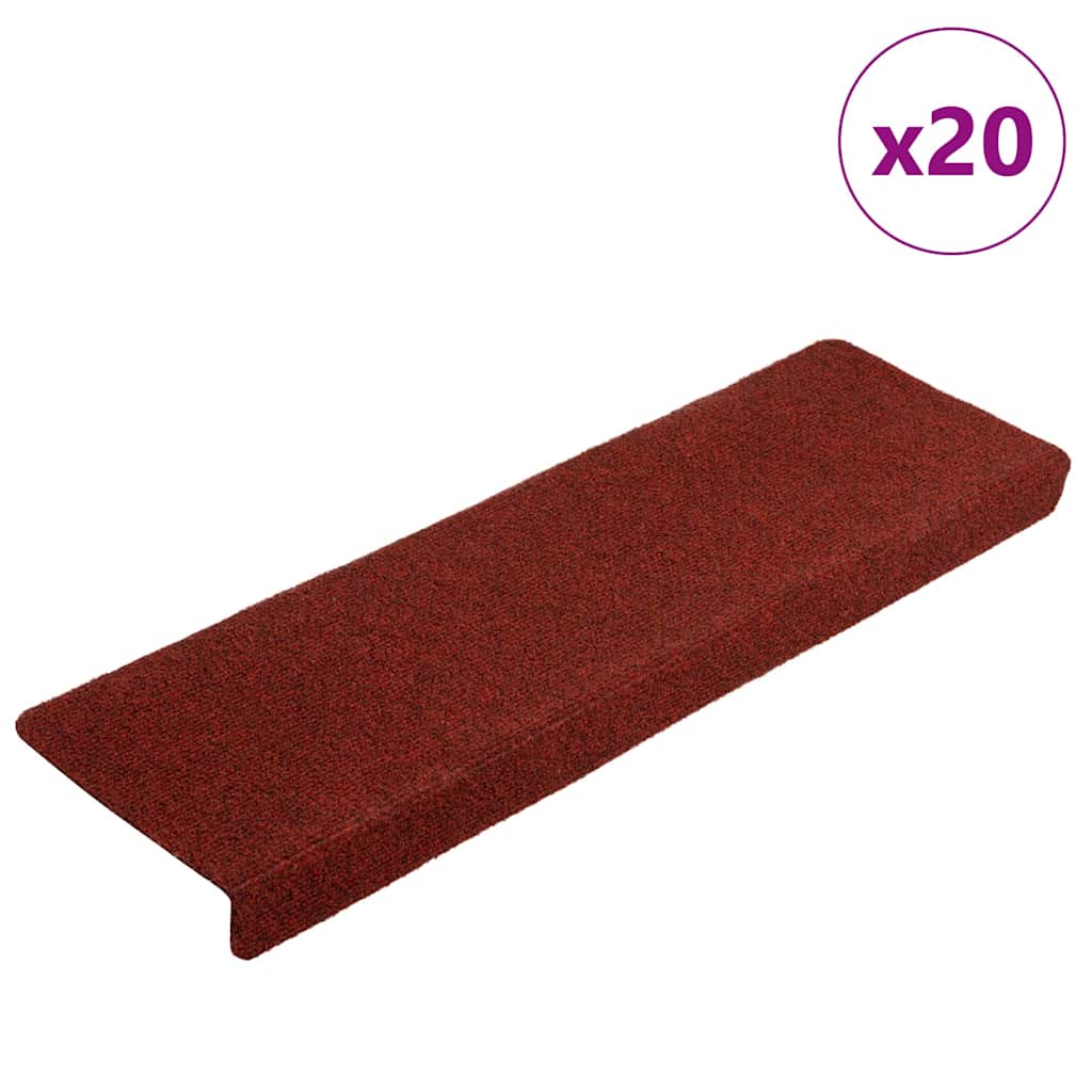 Prostirke za stepenice, samoljepljive, 20 kom., 65x21x4 cm, bordo crvene, pravokutni rub