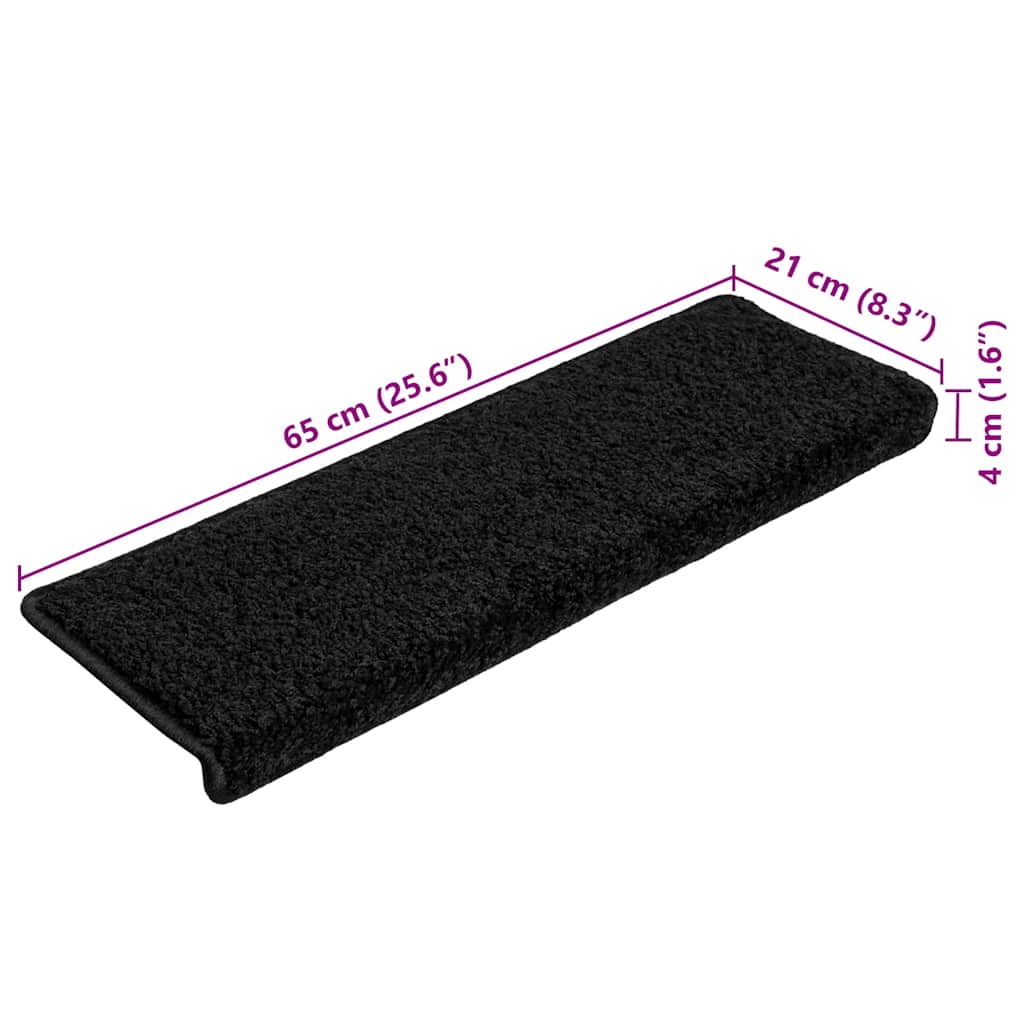 Prostirke za stepenice 20 kom 65x21x4 cm Crne s pravokutnim rubom