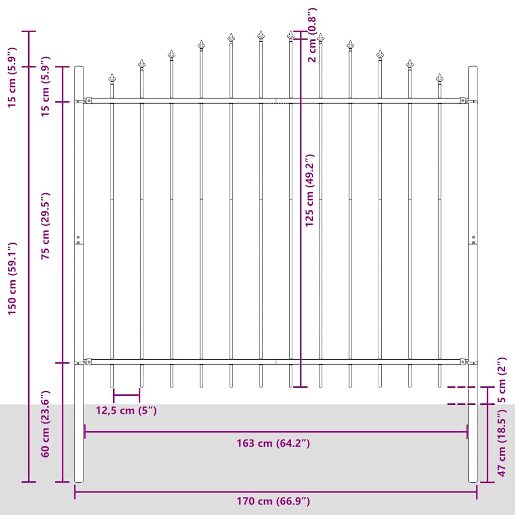 Vrtna Ograda 8 pcs Bijelo 170 x 165 cm Čelik s prahom premazan