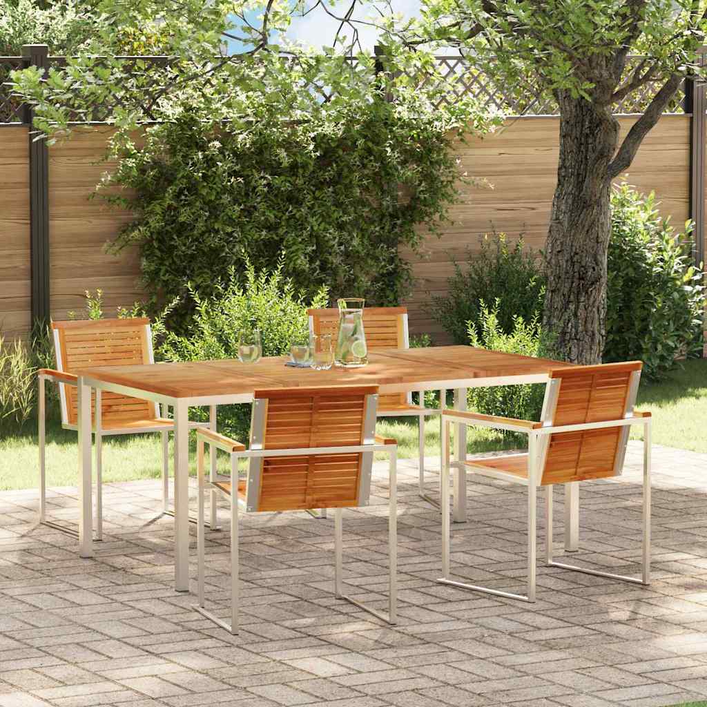 Vrtni set za objed 5 pcs Masivni teak drvo i nehrđajući čelik
