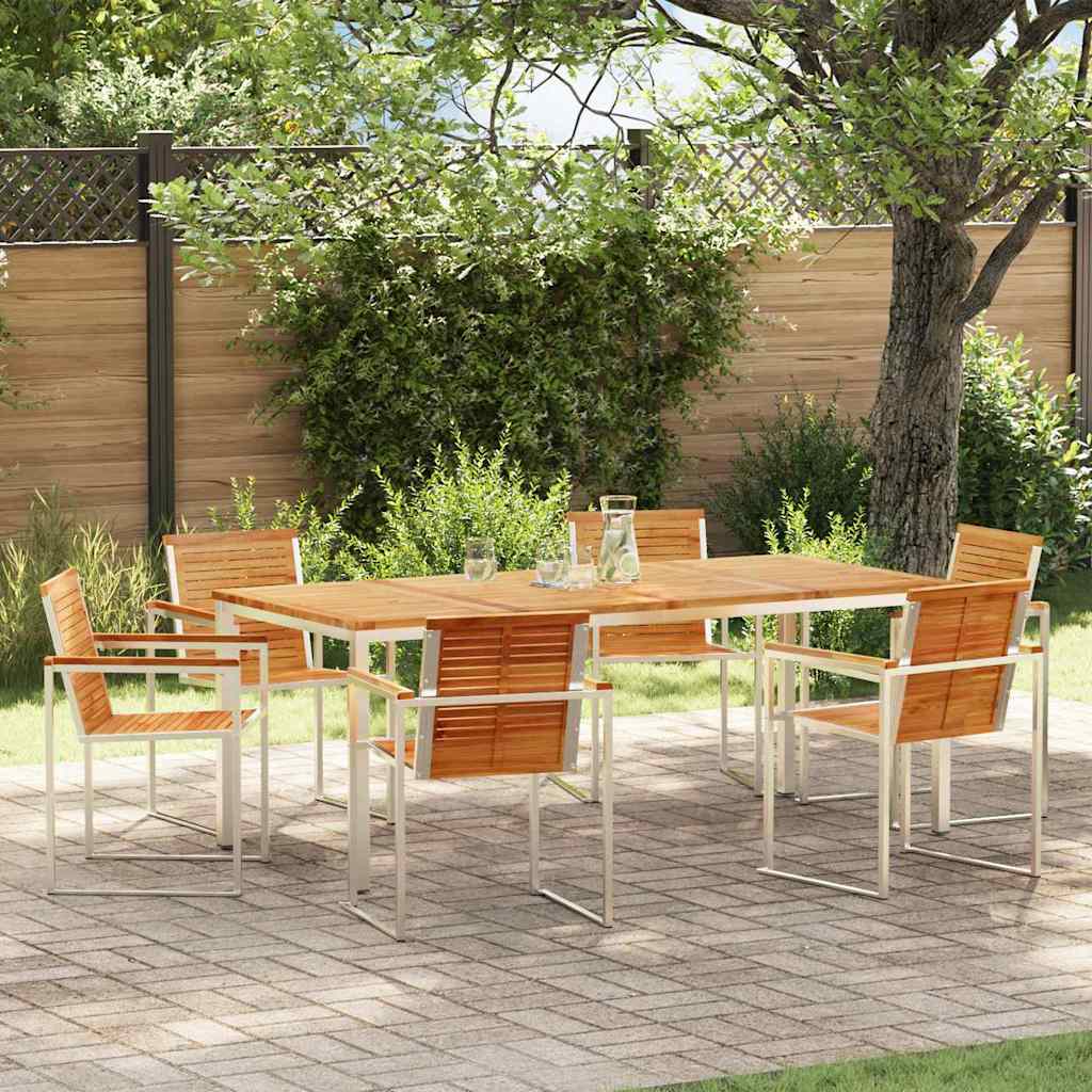 Vrtni set za objed 7 pcs Masivni teak drvo i nehrđajući čelik