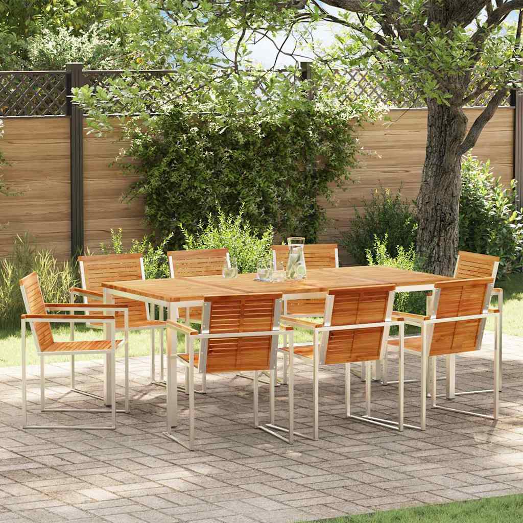 Vrtni set za objed 9 pcs Masivni teak drvo i nehrđajući čelik