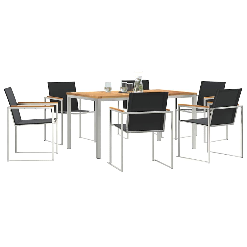 Vrtni set za objed 7 pcs Masivni teak drvo i nehrđajući čelik