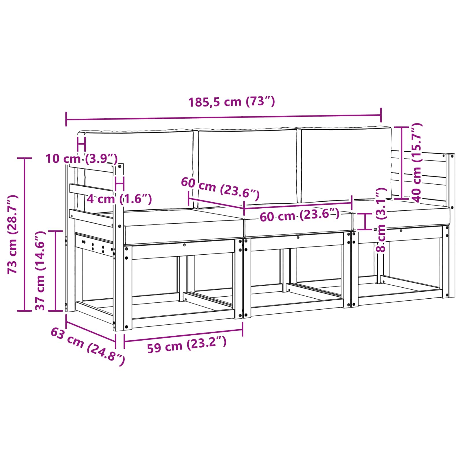 Set vanjskih sofa s jastukom 3 pcs Prirodna i svijetlo siva