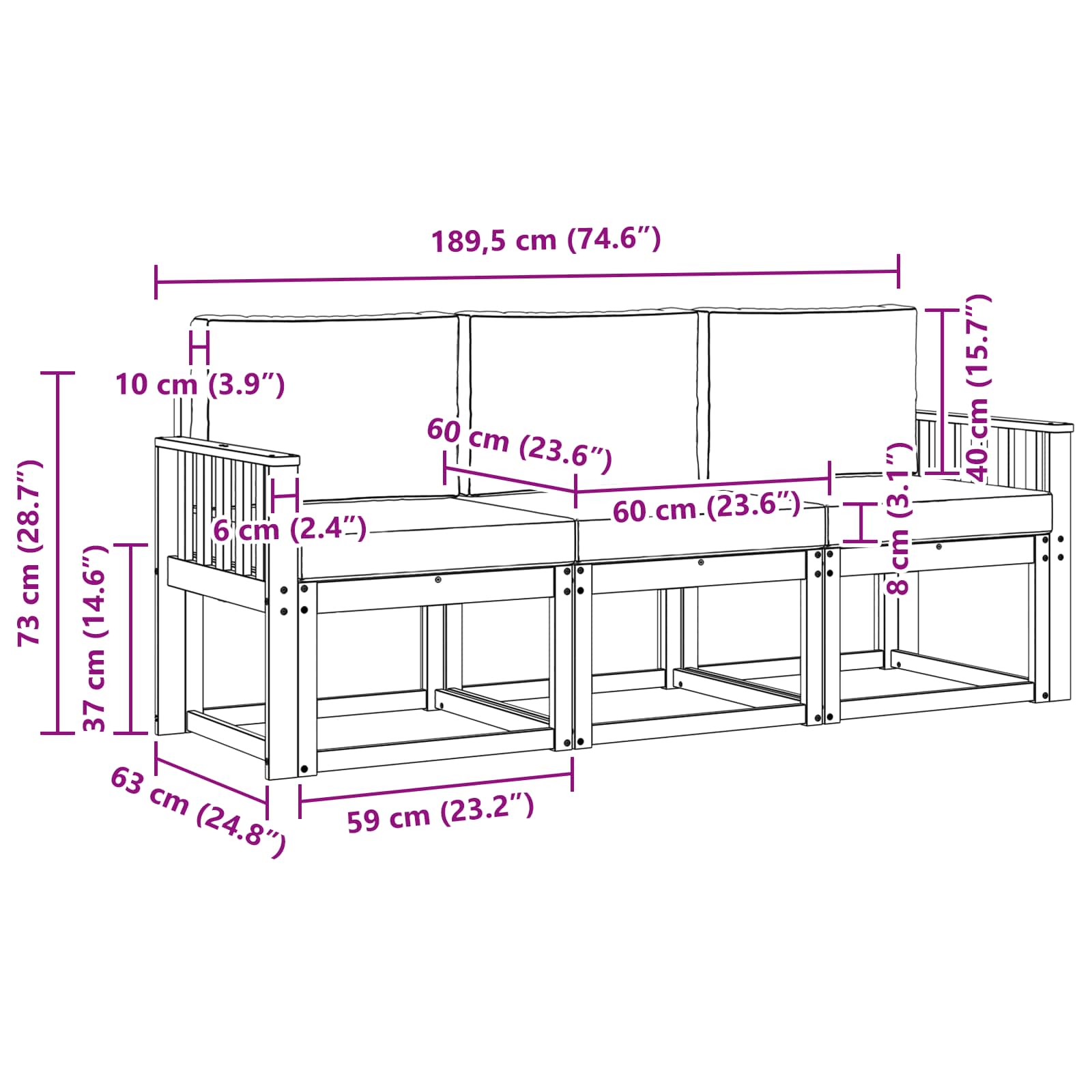 Set vanjskih sofa s jastukom 3 pcs Prirodna i bež