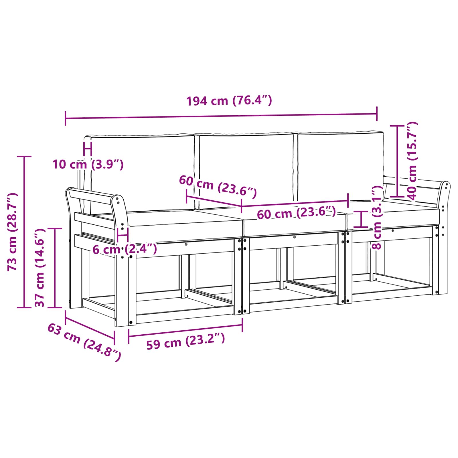 Set vanjskih sofa s jastukom 3 pcs Prirodna i krem