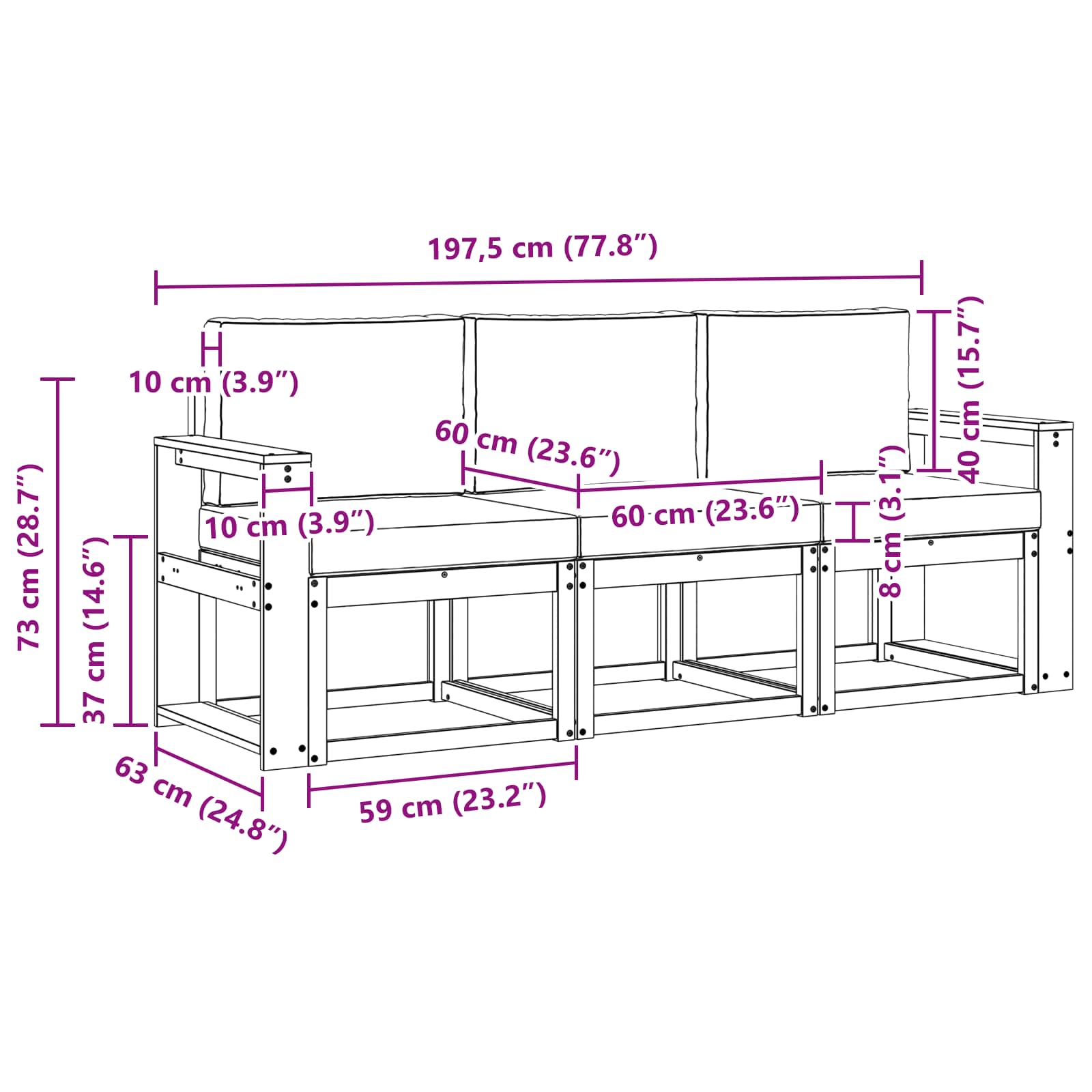 Set vanjskih sofa s jastukom 3 pcs Prirodna i bež