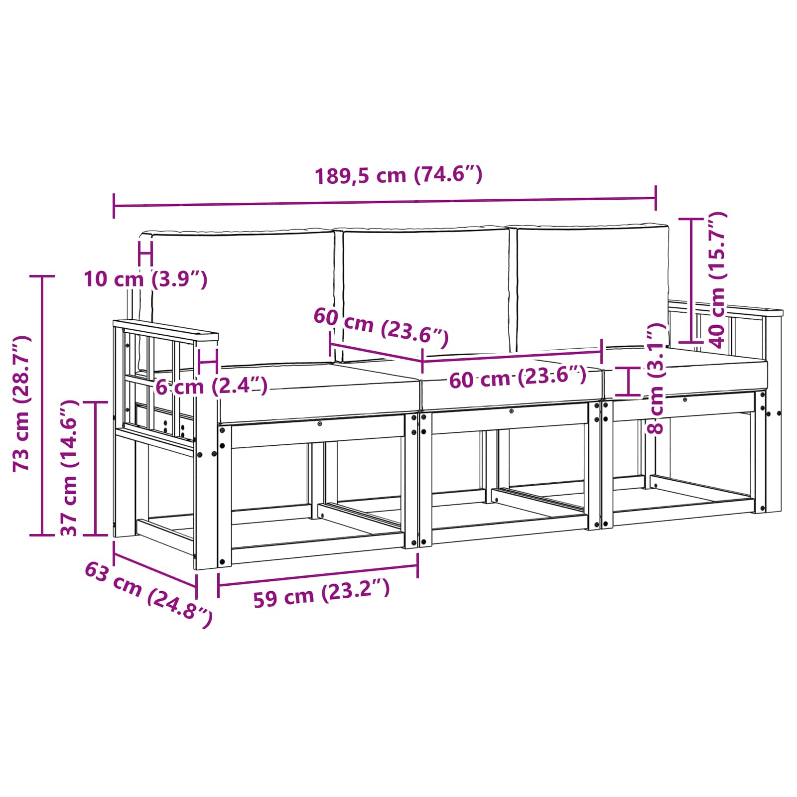 Set vanjskih sofa s jastukom 3 pcs Prirodna i antracit
