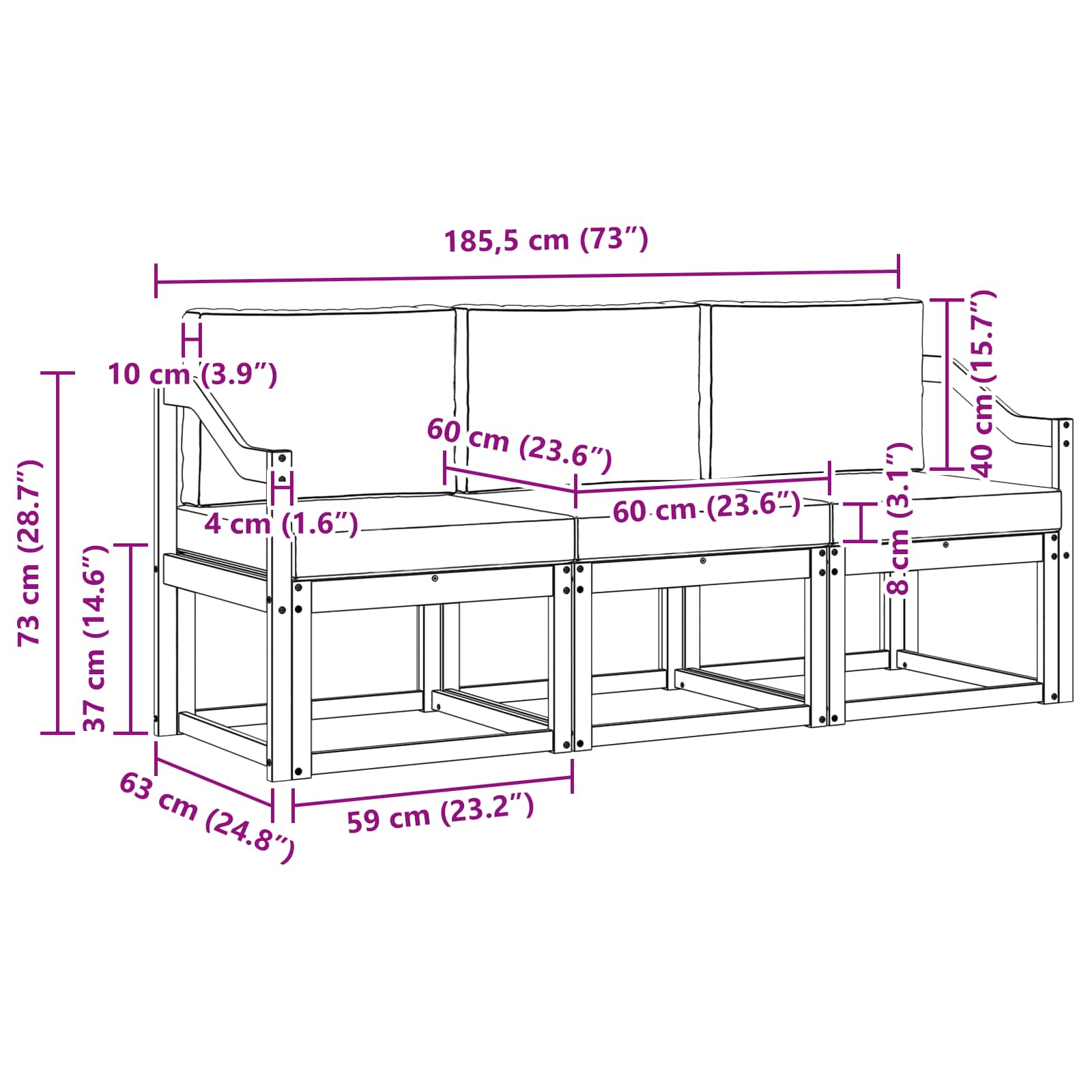 Set vanjskih sofa s jastukom 3 pcs Prirodna i svijetlo siva