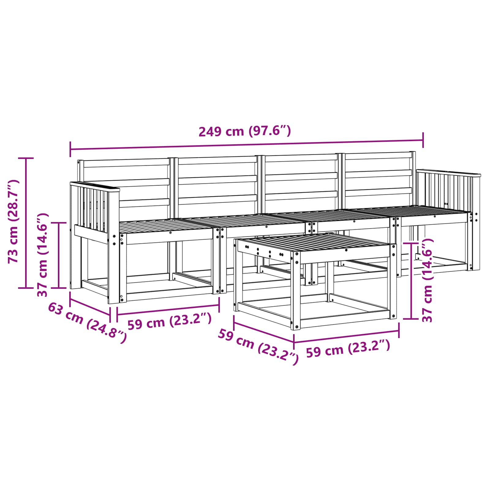 Set vanjskih sofa 5 pcs Prirodna