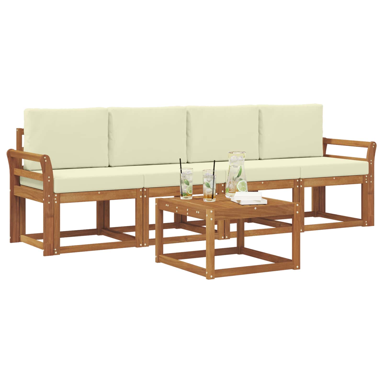Set vanjskih sofa s jastukom 5 pcs Prirodna i krem
