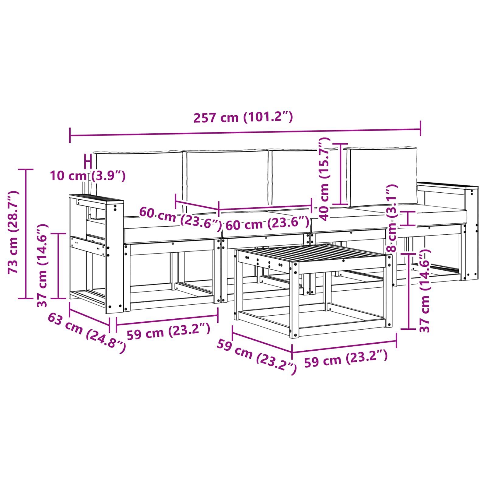 Set vanjskih sofa s jastukom 5 pcs Prirodna i antracit